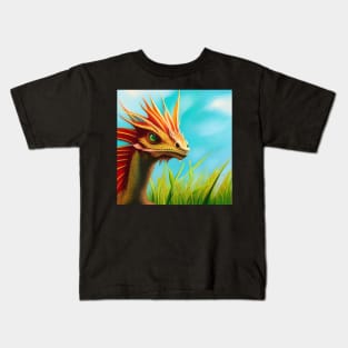 Baby Gold Dragon with Red Fins in the Tall Grass Kids T-Shirt